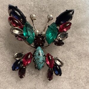 Rare Schreiner Vibrant Jewel-Toned Butterfly Trembler Brooch